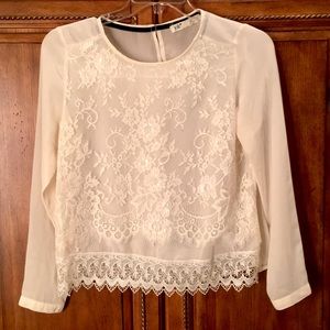 White/cream lace sheer blouse
